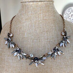 J.Crew Crystal Statement Necklace Gold Chain Floral Design 20" Adjustable Length